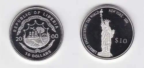 10 Dollar Silber Münze Liberia 2000 Freiheitsstatue PP (112620)