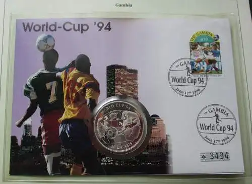 20 Dalasis Silbermünze 1994 Gambia Numisbrief Fußball WM 1994 RAR in PP (124782)