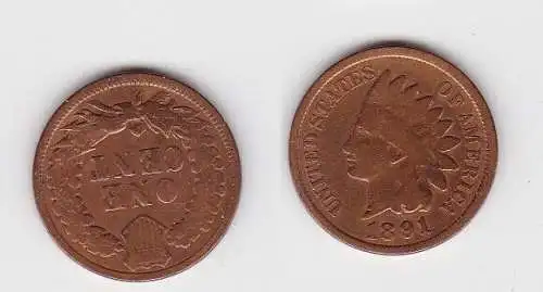 1 Cent Kupfer Münze USA 1891 (130690)