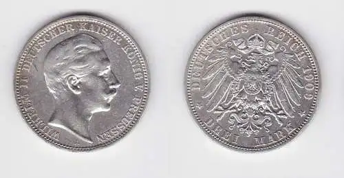 3 Mark Silbermünze Preussen Kaiser Wilhelm II 1909 Jäger 103 (121767)