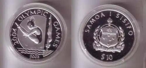 10 Tala Silber Münze Samoa Olympiade Athen Turmspringen 2004 PP 2003 (108175)