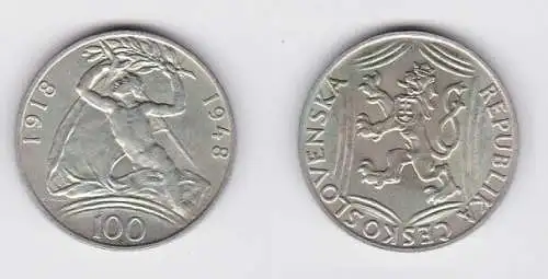 100 Kronen Silber Münze Tschechoslowakei 1948 (123641)