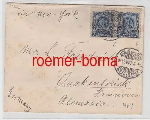 75392 seltener Brief Mexiko mit Briefmarkenpaar 2 x 5 Centavos 1903
