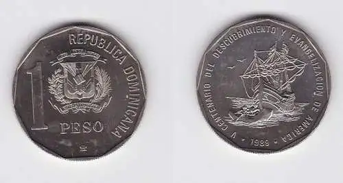 1 Peso Nickel Münze Dominikanische Republik Entdeckung Amerika 1989 (123104)