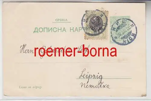 75279 alte Ganzsachen Karte Serbien 5 + 5 Para nach Leipzig 1911