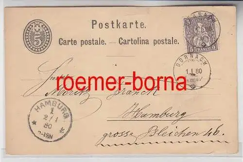 75975 alte Postkarte Schweiz 5 Rappen von Dornach nach Hamburg 1880