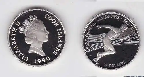 10 Dollar Silber Münze Cook Inseln Olympia Barcelona 1992 Läufer (126689)