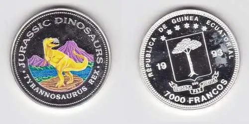 7000 Francs Silber Münze Äquatorial Guinea 1993 Tyrannosaurus Rex (127090)