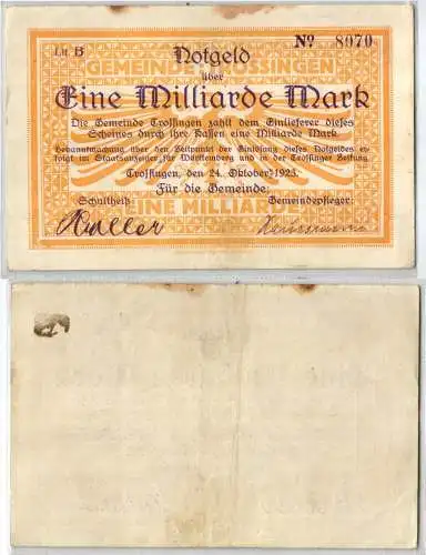 1 Milliarde Mark Banknote Gemeinde Trossingen 24.10.1923 (120195)