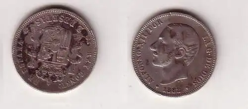 2 Pesetas Silber Münze Spanien Alfonso XII 1882 (107373)