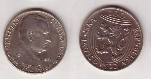 100 Kronen Silber Münze Tschechoslowakei Klement Gottwald 1951 (113978)