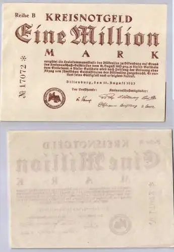 1 Million Mark Banknote Kreis Dillenburg 16.08.1923(122111)