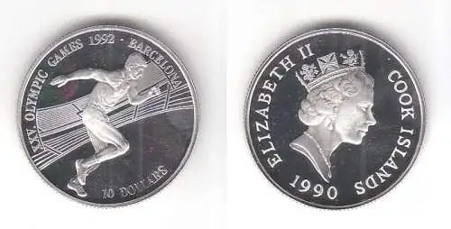 10 Dollar Silber Münze Cook Inseln Olympia Barcelona 1992 Läufer (113996)