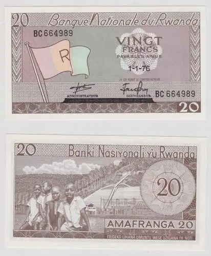 20 Francs Banknote Rwanda Ruanda Urundi 1976 kassenfrisch UNC (151736)