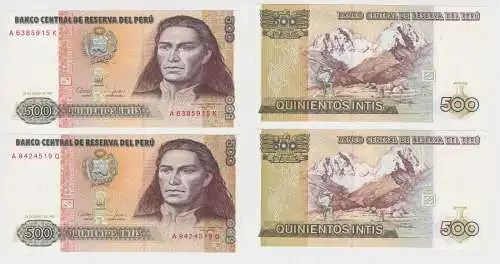 2 x 500 Intis Banknote Peru 1987 fast bankfrisch UNC- Pick 134b (151602)