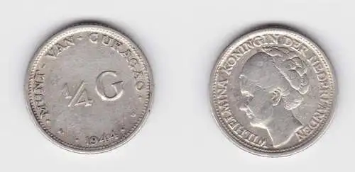 1/4 Gulden Silber Münze Niederländisch Curacao 1944 ss (152662)