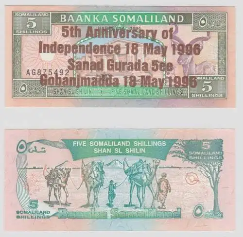 5 Shillings Schilling Banknote Somaliland 1996 bankfrisch UNC P 8 (151804)
