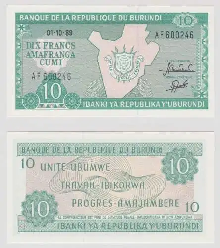 10 Francs Banknote Burundi 1989 bankfrisch UNC (152308)