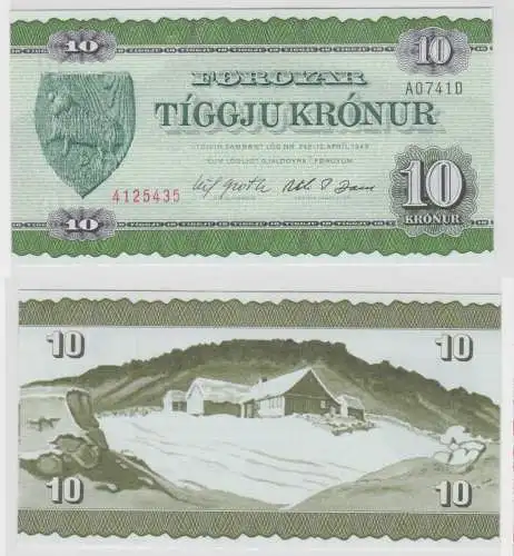 Färöer Foroyar 10 Kronur Banknote 1949 kassenfrisch UNC p16a (152391)