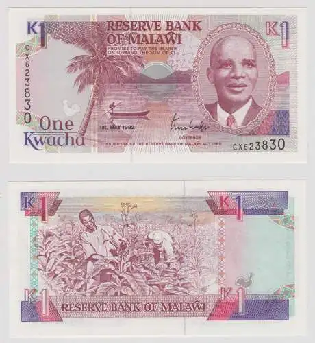 1 Kwacha Banknote Reserve Bank of Malawi 1992 kassenfrisch UNC (151765)
