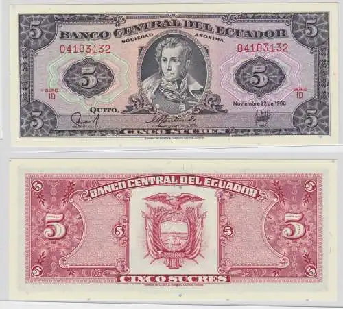 5 Sucres Banknote Ecuador 22.11.1988 bankfrisch UNC (152189)