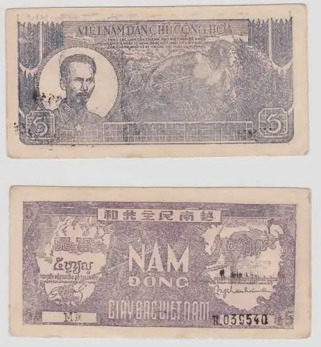 5 Dong Banknote Vietnam 1948 Viet-Nam Dan-Cu Chong-Hoa Pick 17 (151770)