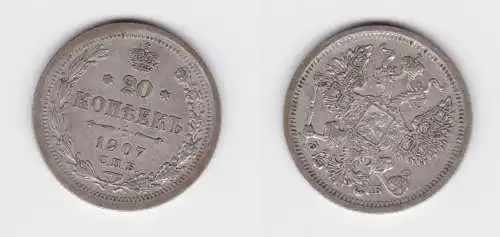 20 Kopeken Silber Münze Russland 1907 ss (152607)