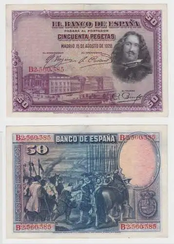 50 Pesetas Banknote Spanien 15.August 1928 P 75 (151616)