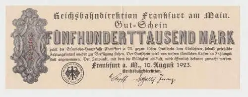 500000 Mark Banknote Reichsbahndirektion Frankfurt a.M. 10. Aug. 1923 (119127)