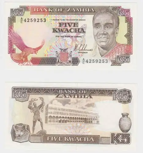5 Kwacha Banknote Sambia Zambia 1989 bankfrisch UNC Pick 30a (151876)