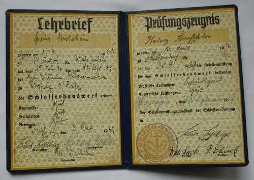seltener Lehrbrief des Schlosserhandwerk Weißenfels 1934 (140748)