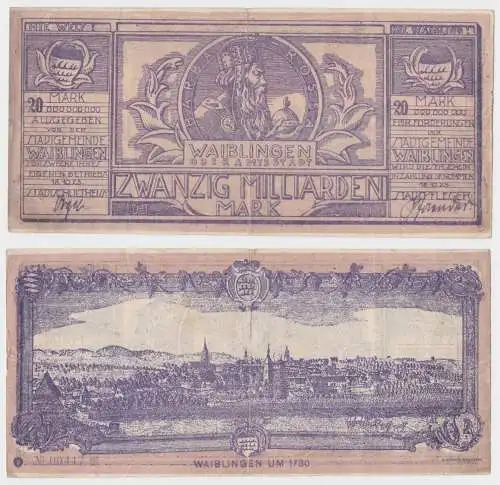20 Millionen Mark Banknote Inflation Oberamtsstadt Waiblingen 1923 (118851)