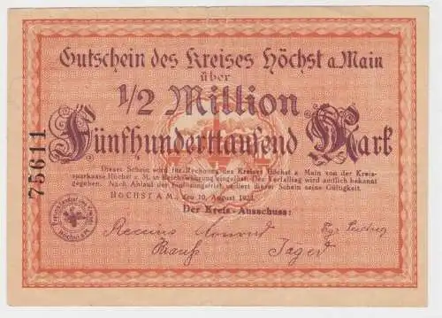 1/2 Millionen Mark Banknote Inflation Kreis Höchst am Main 10.8.1923 (140339)