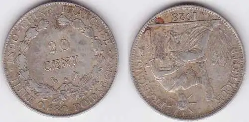 20 Cent. Silber Münze Französisch Indo China 1928 (123206)