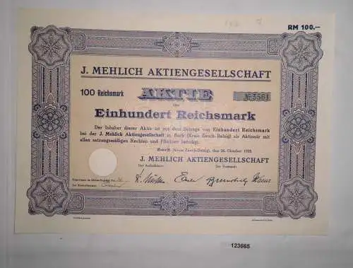 100 RM Aktie J. Mehlich AG Bork (Kreis Zauch-Belzig) 26. Oktober 1935 (123665)