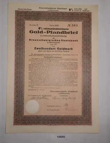 200 Goldmark Pfandbrief Braunschweigische Staatsbank 1. Mai 1928 (128292)
