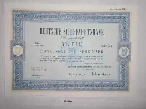 1000 Mark Aktie Deutsche Schiffahrtsbank AG Bremen November 1971 (128980)