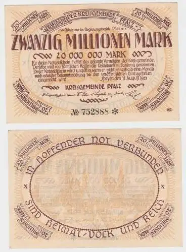 20 Millionen Mark Banknote Notgeld Kreisgemeinde Pfalz Speyer 11.8.1923 (140356)