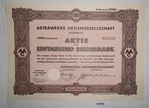 1000 RM Aktie Astrawerke AG Chemnitz 23. Oktober 1941 (128799)