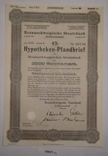 2000 RM Pfandbrief Braunschweigische Staatsbank (Leihhausanstalt) 1940 (128373)