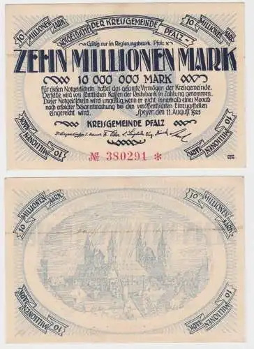 10 Millionen Mark Banknote Notgeld Kreisgemeinde Pfalz Speyer 11.8.1923 (140302)