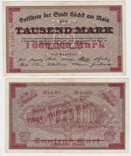 1 Million Mark Banknote Inflation Kreis Höchst am Main 3.8.1923 (140035)