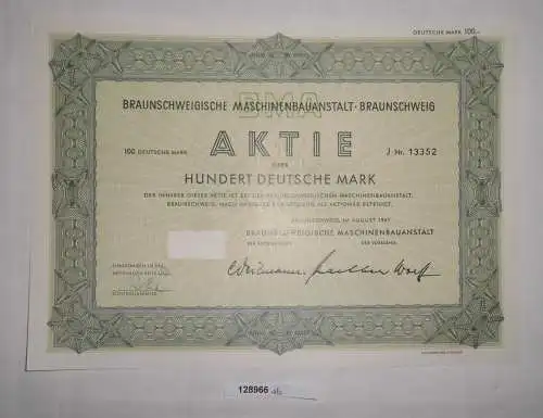 100 Mark Aktie Braunschweigische Maschinenbauanstalt August 1961 (128966)