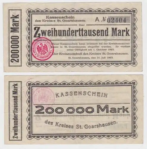 200000 Mark Banknote Inflation Kreis St.Goarshausen 31.07.1923 (140069)