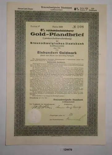 100 Goldmark Pfandbrief Braunschweigische Staatsbank 1. Mai 1928 (124479)
