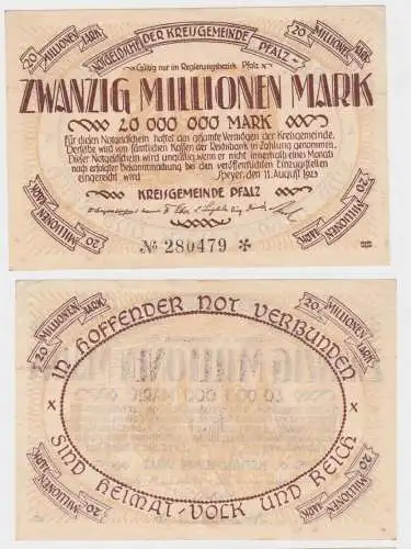 20 Millionen Mark Banknote Notgeld Kreisgemeinde Pfalz Speyer 11.8.1923 (140147)