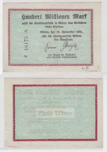 100 Millionen Mark Banknote Inflation Stadtgemeinde Witten 10.9.1923 (136269)