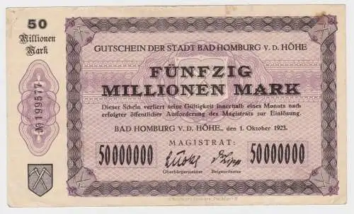 50 Millionen Mark Banknote Inflation Stadt Bad Homburg v.d.Höhe 1923 (106940)