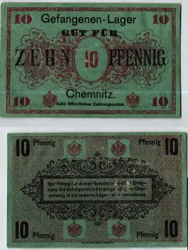 10 Pfennig Banknote Gefangenenlager Chemnitz 1.Weltkrieg (124020)