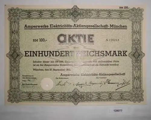 100 RM Aktie Amperwerke Elektricitäts-AG München 27. September 1932 (128077)